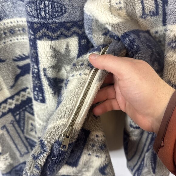 Vintage 90s Canadian Polar Bear Fleece Jacket Women XL Winter Animal Print - Picture 5 of 9